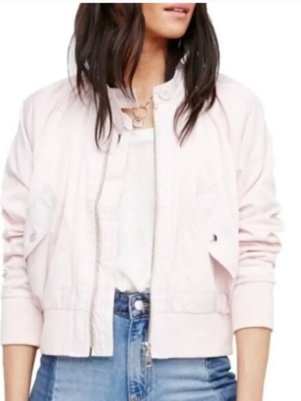 Free People Midnight Bomber Jacket in Pink Small